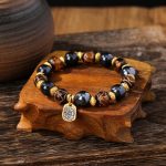 Buddha Stones Tibetan Zakiram Goddess of Wealth Liuli Glass Incense Ash Porcelain Bead Luck Bracelet Bracelet BS Blue Brown Liuli Glass Bead 14mm