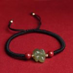 Year of the Rabbit Hetian Jade Bunny Cinnabar Beaded Abundance String Bracelet Bracelet BS 11