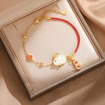 Buddha Stones Year of the Rabbit White Jade Happiness Red String Chain Bracelet Bracelet BS 1