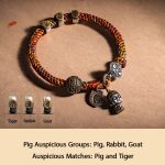 Buddha Stones Handmade Tibetan 925 Sterling Silver Chinese Zodiac Natal Buddha Zakiram Goddess of Wealth Protection Multicolored Rope Braided Bracelet Bracelet BS Pig-Amitabha Buddha 17-19cm