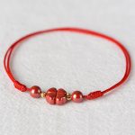 Buddha Stones Four Leaf Clover Cinnabar Blessing Calm String Bracelet Anklet Bracelet BS 15