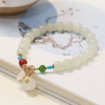 Buddha Stones Natural Hetian White Jade 14K Gold Plated Money Bag Blessing Bracelet Bracelet BS Hetian White Jade(Protection♥Blessing)