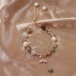 Buddha Stones Strawberry Quartz Rutilated Quartz Fishtail Charm Healing Bracelet Bracelet BS 11