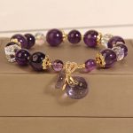 Buddha Stones Natural Amethyst Crystal Money Bag Charm Positive Bracelet Bracelet BS Amethyst Crystal Money Bag