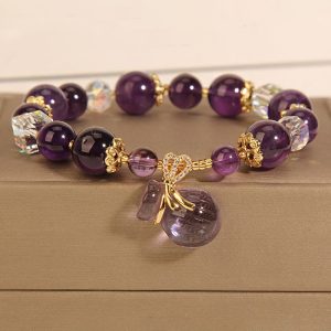 Buddha Stones Natural Amethyst Crystal Money Bag Charm Positive Bracelet Bracelet BS Amethyst Crystal Money Bag