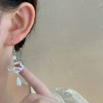 Buddha Stones Copper Fan Auspicious Clouds Pearl Healing Drop Earrings 8