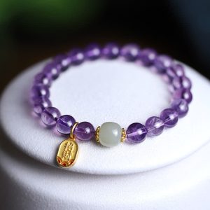 Buddha Stones Natural Amethyst Crystal Hetian Jade Healing Charm Bracelet Bracelet BS Amethyst (Spiritual Awareness ♥ Inner Peace)