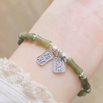 Buddha Stones 925 Sterling Silver Bamboo Jade Lucky Cat Fu Character Luck Abundance Bracelet Bracelet BS 9