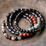 Buddha Stones Ebony Wood Red Jasper Moss Agate Crystal Copper Peace Couple Bracelet Bracelet BS 1