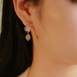 Buddha Stones Tridacna Stone Flower Jade Bead Blessing Drop Earrings