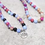 Buddha Stones Natural Purple Miano Real Stone Lotus Mala Mala Bracelet BS 3
