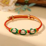 Buddha Stones Colorful Rope Zongzi Pattern Luck Handmade Child Adult Bracelet Bracelet BS Golden Red Rope-Three Zongzi (Green)(Wrist Circumference 12-20cm)