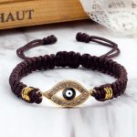 Buddha Stones Evil Eye Keep Away Evil Spirits String Bracelet Bracelet BS Brown Black Evil Eye Gold Border