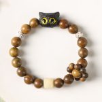 Buddha Stones Green Sandalwood Ebony Wood Cat Peace Soothing Bracelet Bracelet BS 5