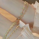 Buddha Stones 14K Gold Plated 2 Layers Hetian Jade Bead Luck Prosperity Bracelet Bracelet BS 2 Layers Hetian Jade Chain Bracelet&Hetian Jade Bead Chain Bracelet