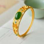 Buddha Stones Cyan Jade White Jade Flower Leaf Harmony Luck Bracelet Bangle Bracelet Bangle BS 4