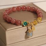 Buddha Stones Natural Strawberry Quartz Crystal Aquamarine Fortune Brand Love Bracelet Bracelet BS 5