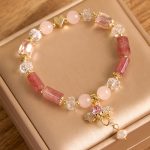 Buddha Stones Amethyst Green Aventurine Strawberry Quartz Positive Elephant Charm Bracelet 9
