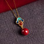 Buddha Stones 925 Sterling Silver Plated Gold Cinnabar Red Agate Blessing Necklace Pendant Earrings Ring Set Bracelet Necklaces & Pendants BS 5