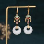 Buddha Stones FengShui White Jade Blessing Drop Earrings Earrings BS 1
