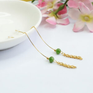 Buddha Stones 925 Sterling Silver Natural Hetian Cyan Jade Bead Luck Phoenix Tail Drop Earrings Earrings BS Hetian Cyan Jade(925 Sterling Silver Posts)