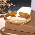 Buddha Stones Feather Heart Sutra Engraved Pattern Wealth Copper Cuff Bracelet Bangle Bracelet Bangle BS 2
