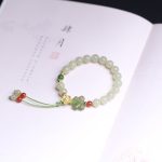 Buddha Stones 925 Sterling Silver Jade Luck Flower Butterfly Bracelet Bracelet BS 6