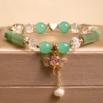 Buddha Stones Amethyst Green Aventurine Strawberry Quartz Positive Elephant Charm Bracelet 16