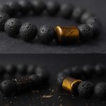 Buddha Stones Lava Rock Ebony Wood Tiger Eye Support Healing Bracelet Bracelet BS 9