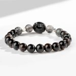Buddha Stones Natural Silver Sheen Obsidian Cute Cat Head Protection Bracelet Bracelet BS 3