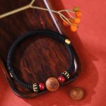 Buddha Stones Natural Peach Wood Chinese Zodiac Fu Character Carved Cinnabar Wealth Bracelet Bracelet BS 12