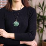 Buddha Stones Lotus Pattern Jade Luck Prosperity Necklace Pendant Necklaces & Pendants BS 2