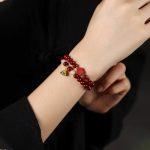Buddha Stones Cinnabar Lotus Charm Double Wrap Blessing Bracelet Bracelet BS 4