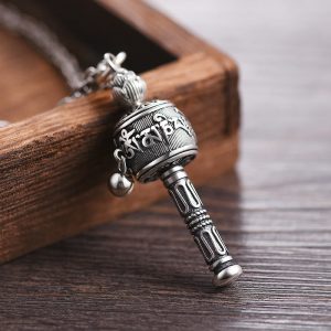 Buddha Stones Tibetan Om Mani Padme Hum Prayer Wheel Lotus Wisdom Rotatable Necklace Pendant Necklaces & Pendants BS Om Mani Padme Hum(Love♥Focus)