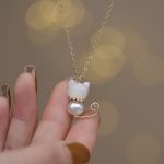 Buddha Stones 14K Gold Plated Pearl Hetian Jade Shell Luck Cat Kitten Necklace Pendant Necklaces & Pendants BS 2