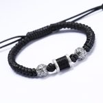 Buddha Stones 999 Sterling Silver Copper Coin Bead Copper Balance Braided String Bracelet Bracelet BS Silver Black