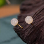 Buddha Stones 925 Sterling Silver Round White Jade Blessing Stud Earrings Earrings BS 6mm