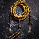 Buddha Stones 108 Mala Beads Natural Tiger Eye Copper Dorje Protection Tassel Bracelet Mala Bracelet BS 8mm Tiger Eye Copper Dorje