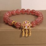 Buddha Stones Natural Strawberry Quartz Four Leaf Clover Dreamcatcher Charm Love Bracelet Bracelet BS 3