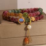 Buddha Stones Multicolored Tourmaline Positive Double Wrap Gourd Charm Bracelet Bracelet BS 1