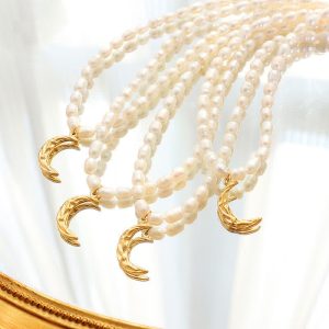 Buddha Stones Pearl Crescent Moon Calm Necklace Pendant Necklaces & Pendants BS Pearl (Happiness ♥ Calm)