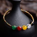 Buddha Stones Colorful Agate Metal Wood Water Fire Earth Five Elements String Bracelet Bracelet BS 1
