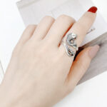 Buddha Stones 925 Sterling Silver Koi Fish Water Ripple Luck Wealth Ring Ring BS 11