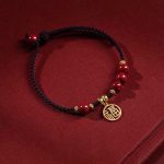 Buddha Stones Cinnabar Bead Fu Character Charm Blessing Braided String Bracelet Bracelet BS Emperor Cinnabar