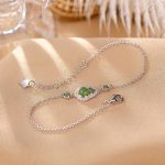 Buddha Stones 925 Sterling Silver Plated Gold Natural Hetian Cyan Jade Gourd Luck Bracelet Ring Set Bracelet Necklaces & Pendants BS 925 Sterling Silver Bracelet(Wrist Circumference 14-16cm)