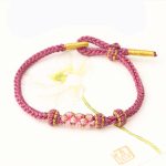 Buddha Stones Handmade Three Peach Blossoms Luck Eight Strands Braided String Bracelet Bracelet BS Pink(Wrist Circumference 14-19cm)