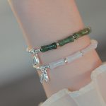 Buddha Stones 925 Sterling Silver Peridot Bamboo Pattern Luck Bracelet Bracelet BS 9