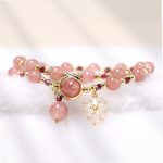 Buddha Stones Natural Strawberry Quartz Love Healing Maple Leaf Charm Double Wrap Bracelet Bracelet BS 3