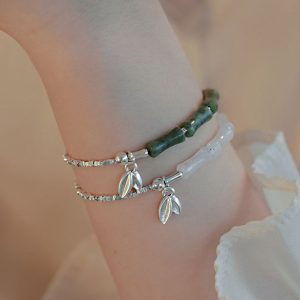 Buddha Stones 925 Sterling Silver Peridot Bamboo Pattern Luck Bracelet Bracelet BS main