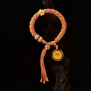Buddha Stones Tibet Handmade Five God Of Wealth Luck Thangka Amulet Prayer Wheel Flower Charm Weave String Bracelet Bracelet BS Orange(Wrist Circumference 14-19cm)